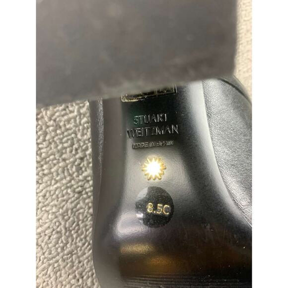 Stuart Weitzman Cayman 85 Block Slide Size 8.5 C Wide Heels Black Leather Shoes - Picture 6 of 7